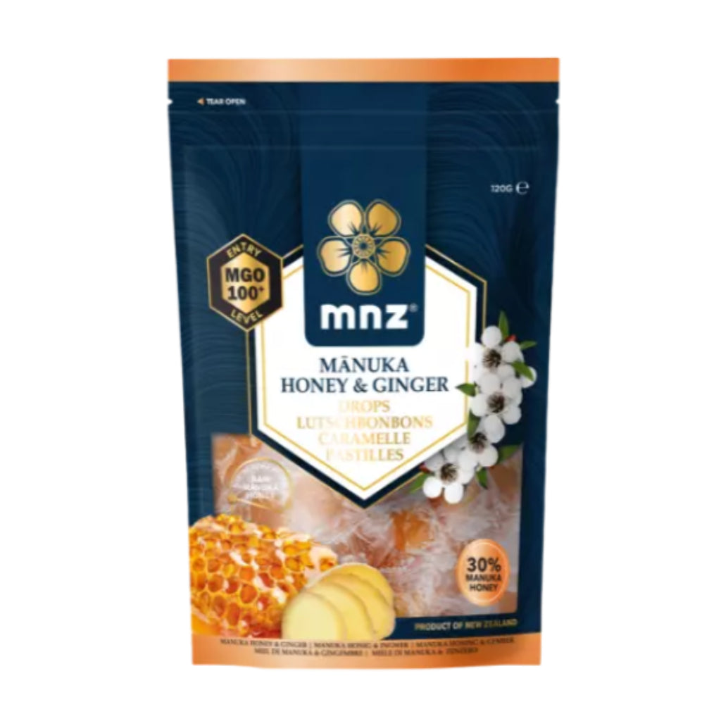 MNZ Manuka Honey & Ginger Drops 120g